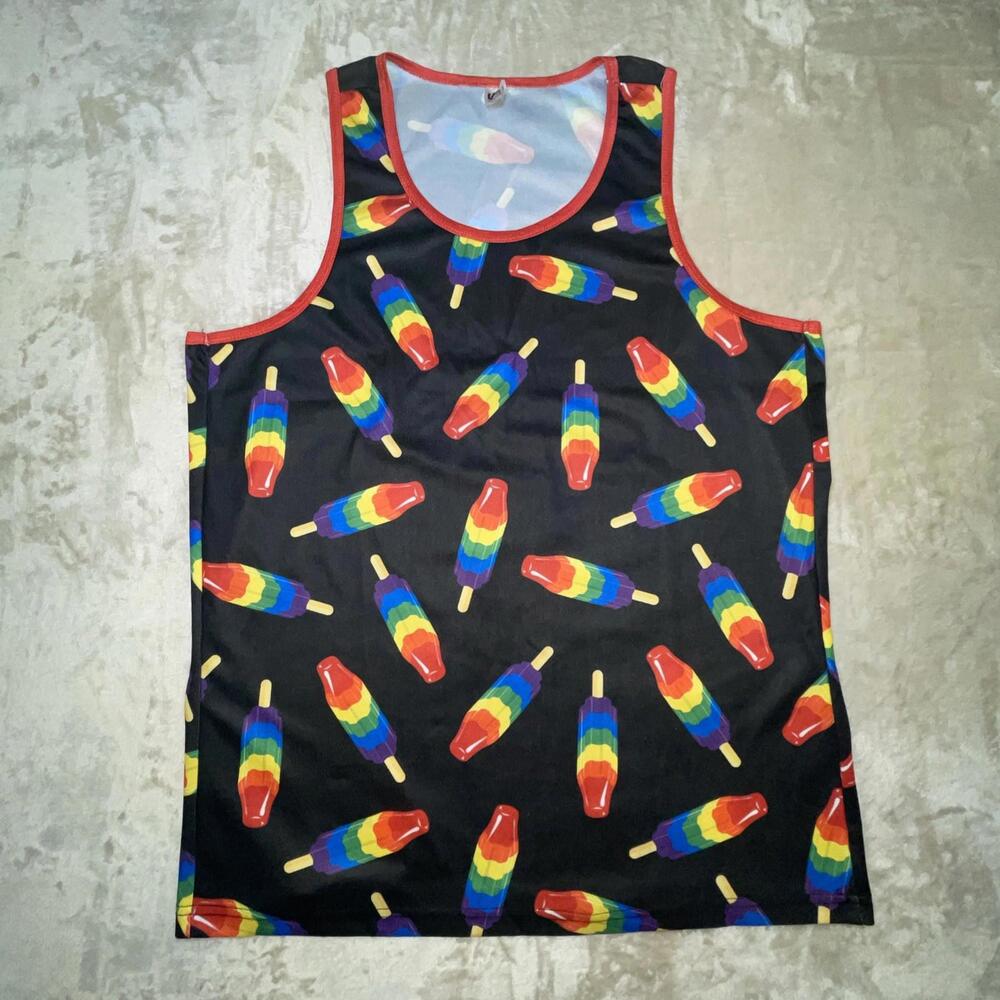Uzzi Men’s Tank Top Rainbow Pride Flag Sleeveless Fun Top Ice Cream Pattern Sz M - Picture 2 of 9